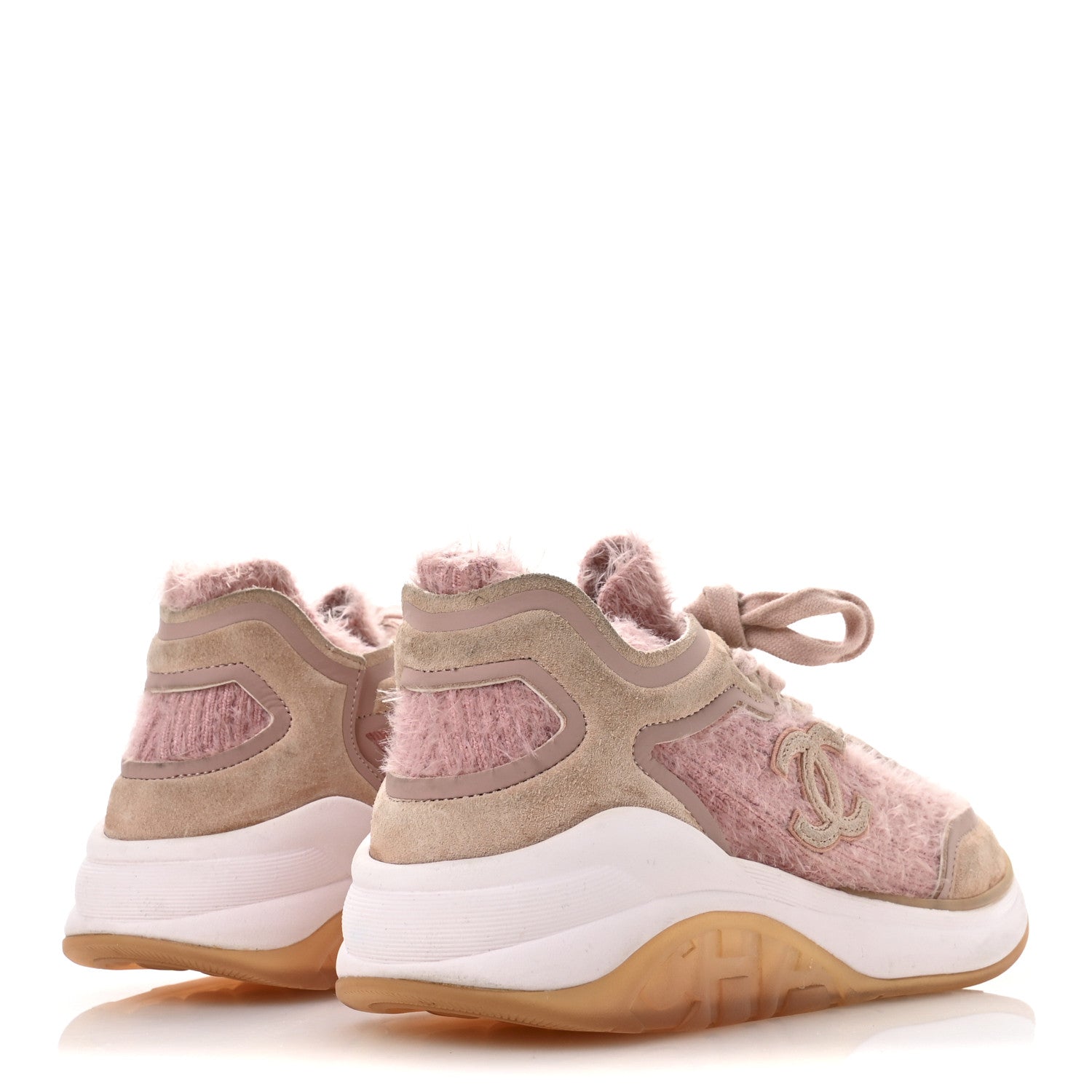 Chanel Suede Calfskin Stretch Fabric CC Sneakers 38.5 Pink 5 of 8