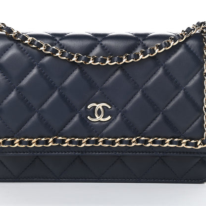 Chanel Lambskin Quilted Chain Around Wallet On Chain WOC Navy Blue 9 of 13