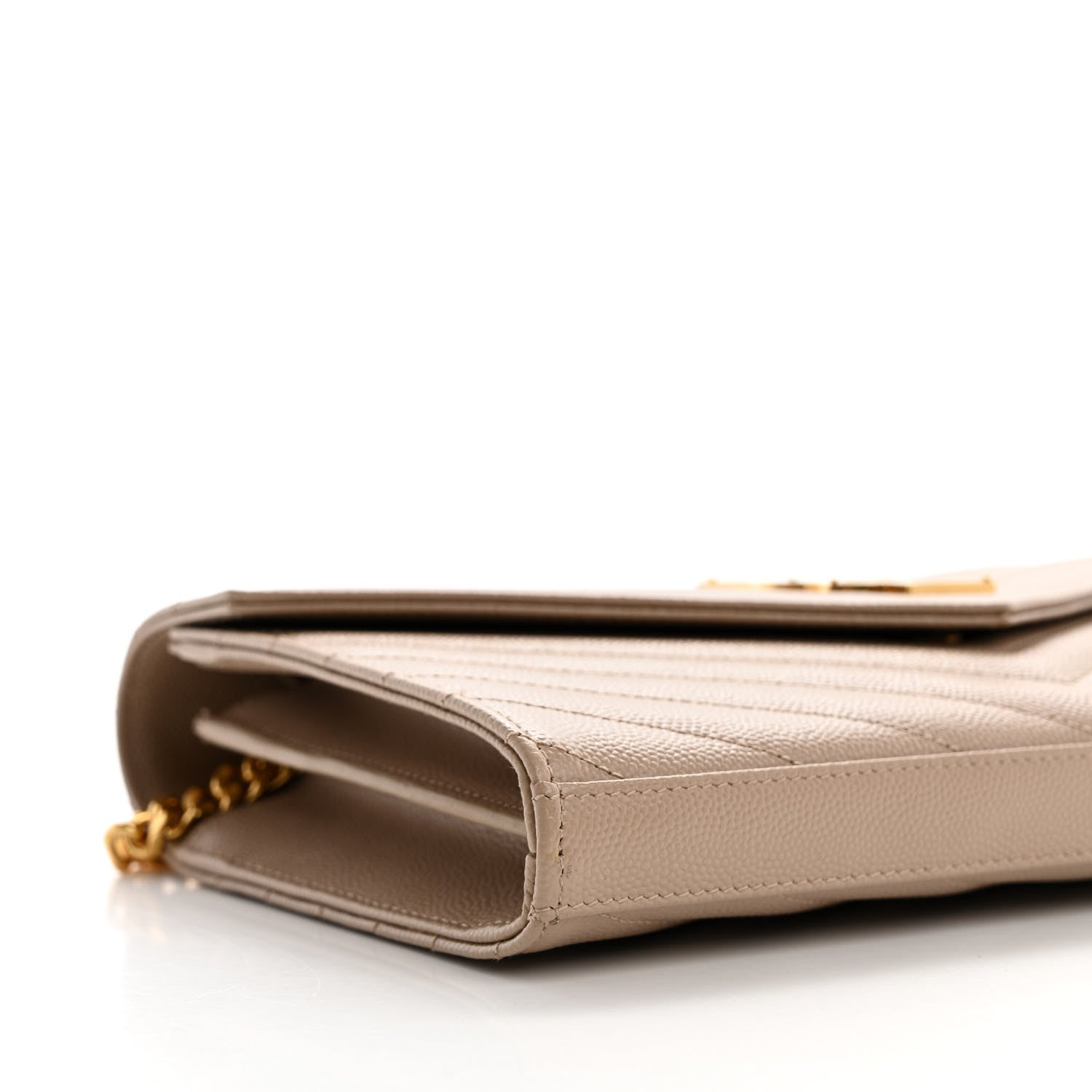 Saint Laurent Grain De Poudre Matelasse Chevron Monogram Chain Wallet Dark Beige 8 of 9