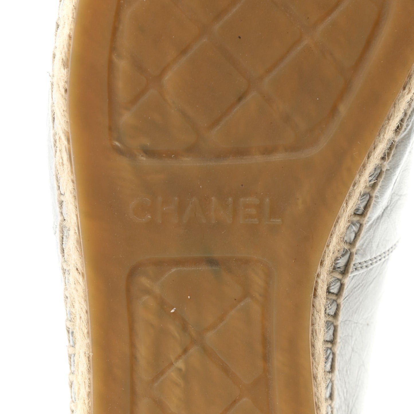 Metallic Lambskin Grosgrain Embroidered CC Espadrilles 38 Silver Black