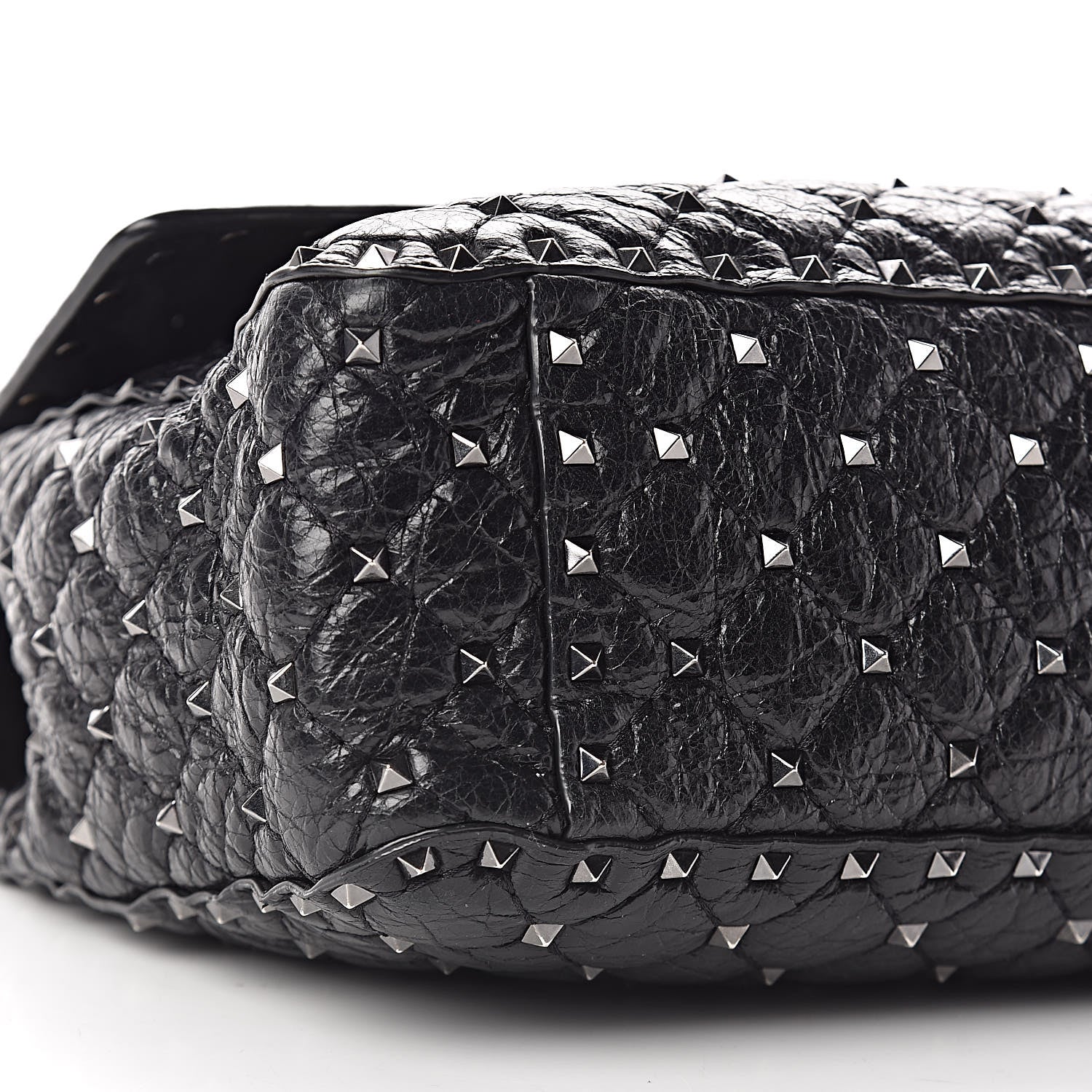 Valentino Garavani Craquele Nappa Large Rockstud Spike Shoulder Bag Black 9 of 10