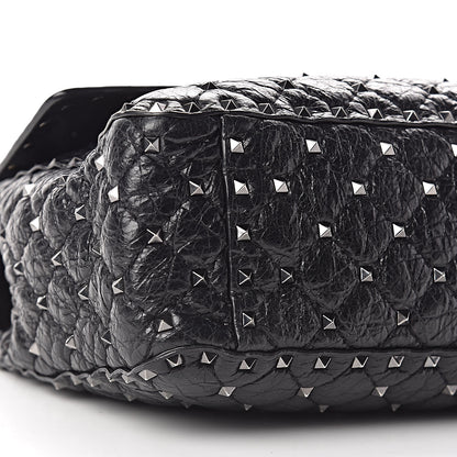Valentino Garavani Craquele Nappa Large Rockstud Spike Shoulder Bag Black 9 of 10