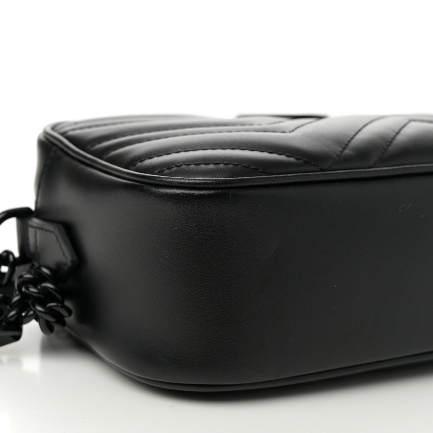 Gucci Calfskin Matelasse Monochrome Small GG Marmont Chain Shoulder Bag Black 9 of 10