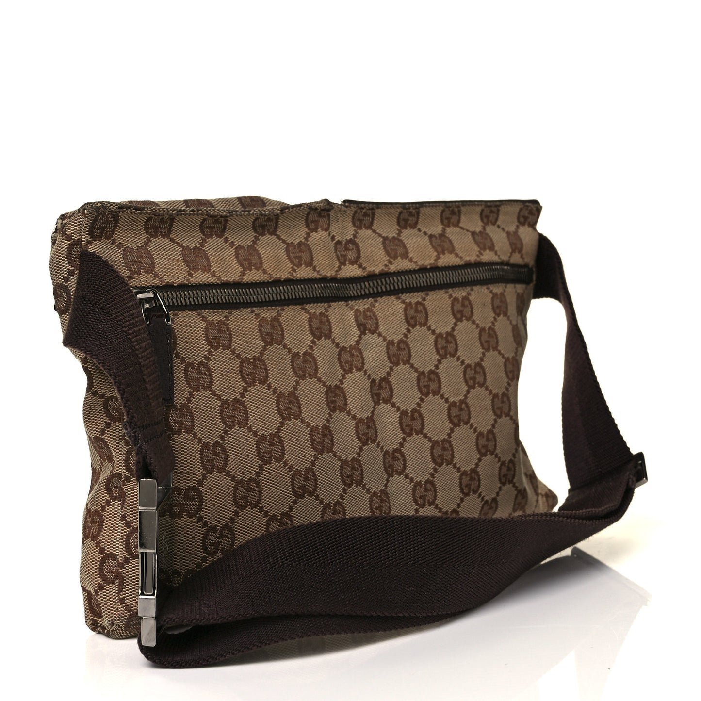 GG Monogram Web Double Pocket Belt Bag Ebony