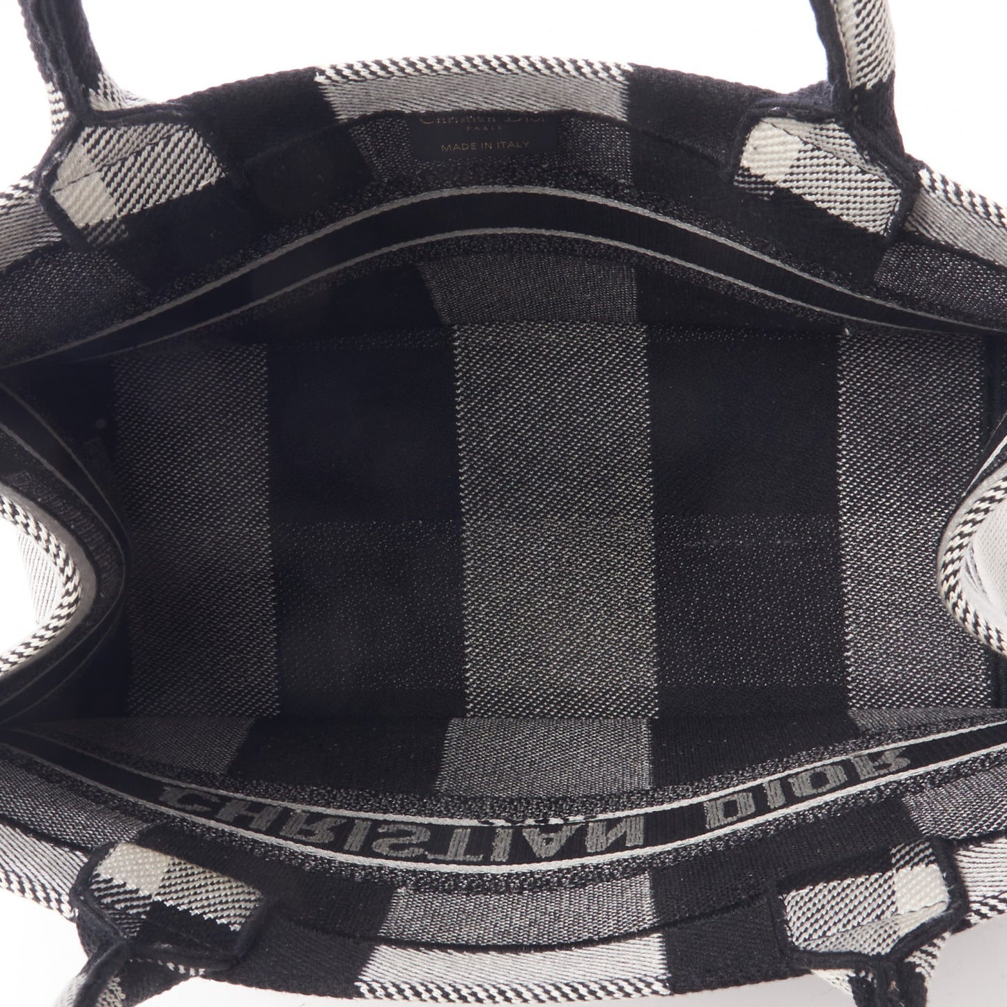 Canvas Embroidered Medium Checkered Book Tote Black White