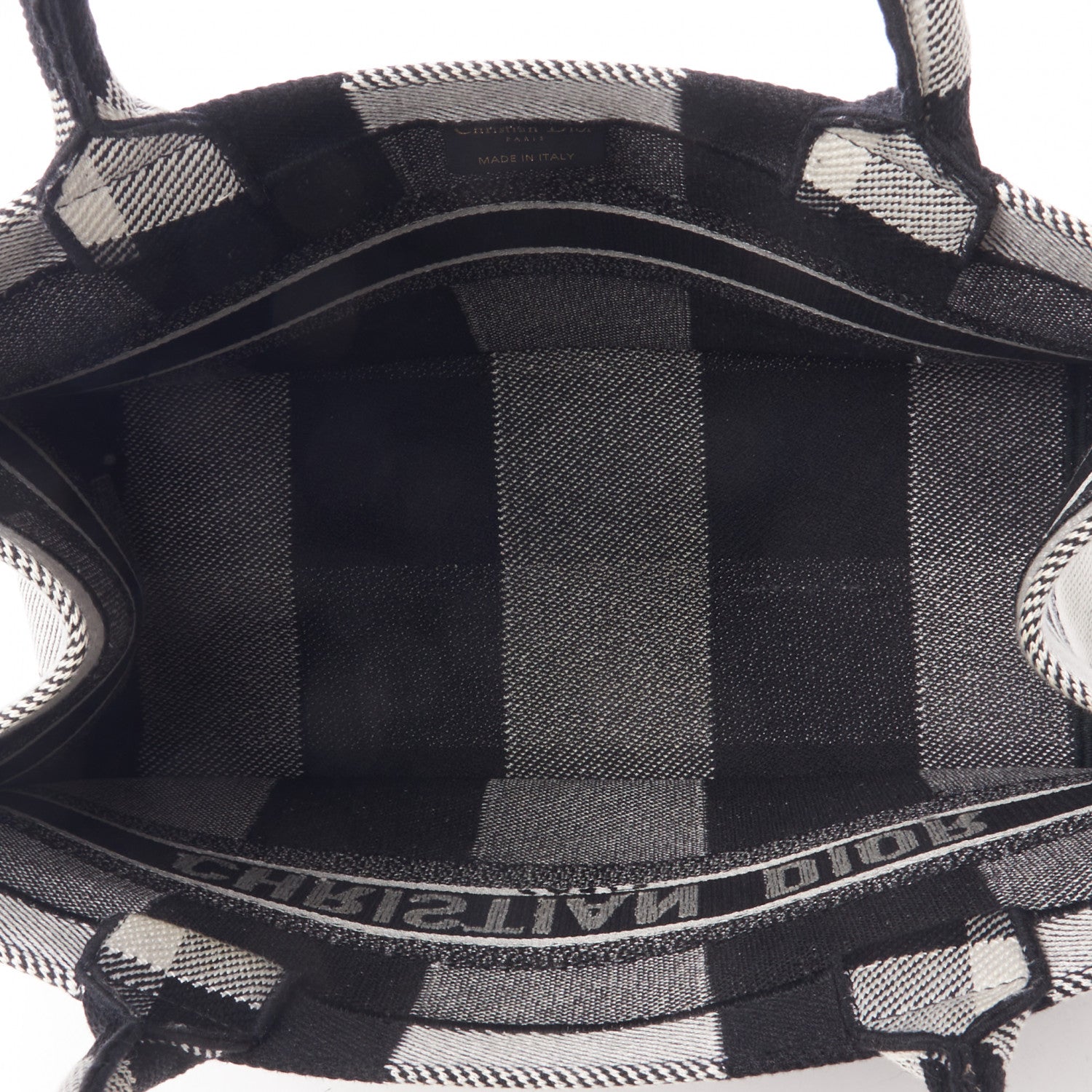 Christian Dior Canvas Embroidered Medium Checkered Book Tote Black White 6 of 8