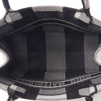 Christian Dior Canvas Embroidered Medium Checkered Book Tote Black White 6 of 8