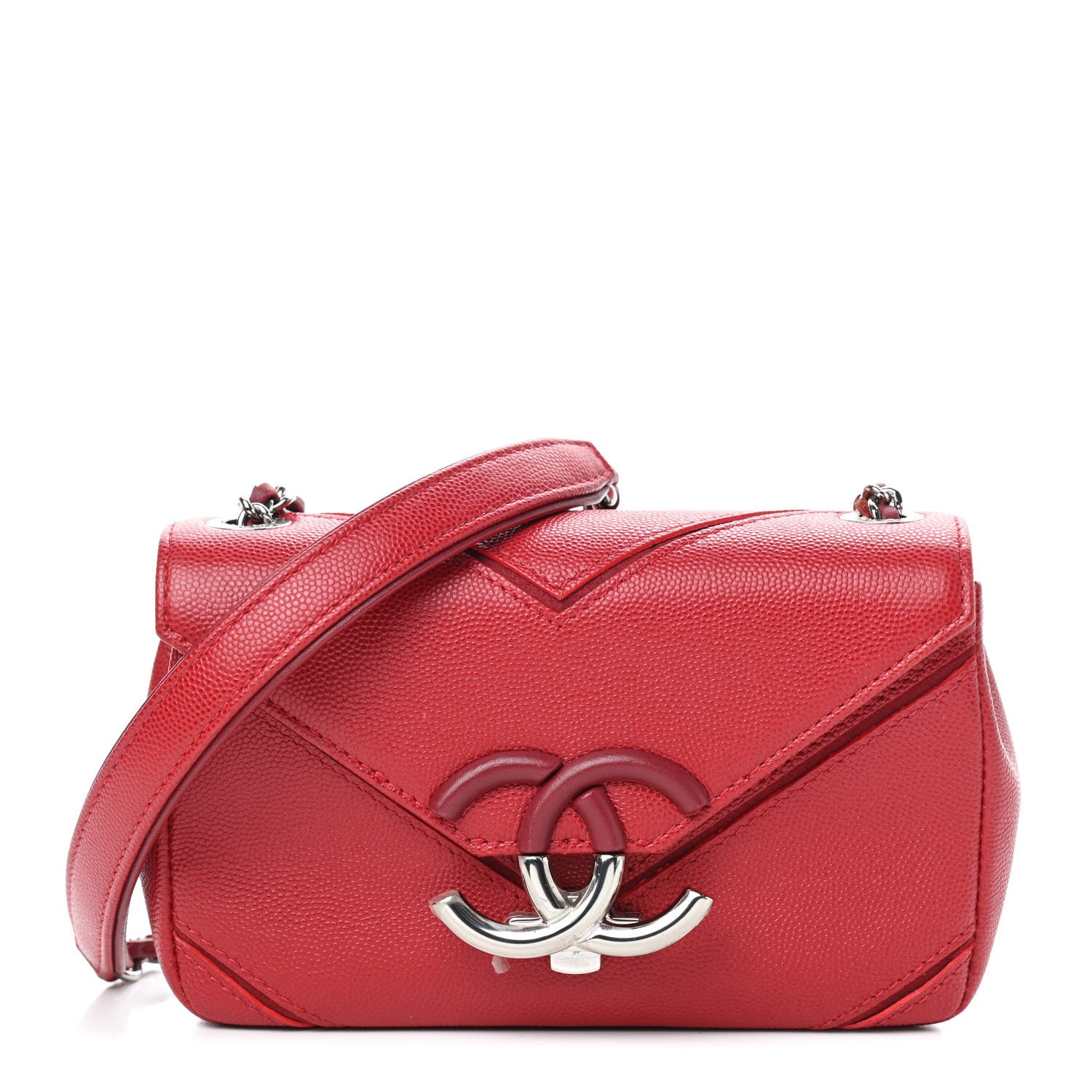 Chanel Caviar Macro Chevron Small Single Flap Red 1 of 9