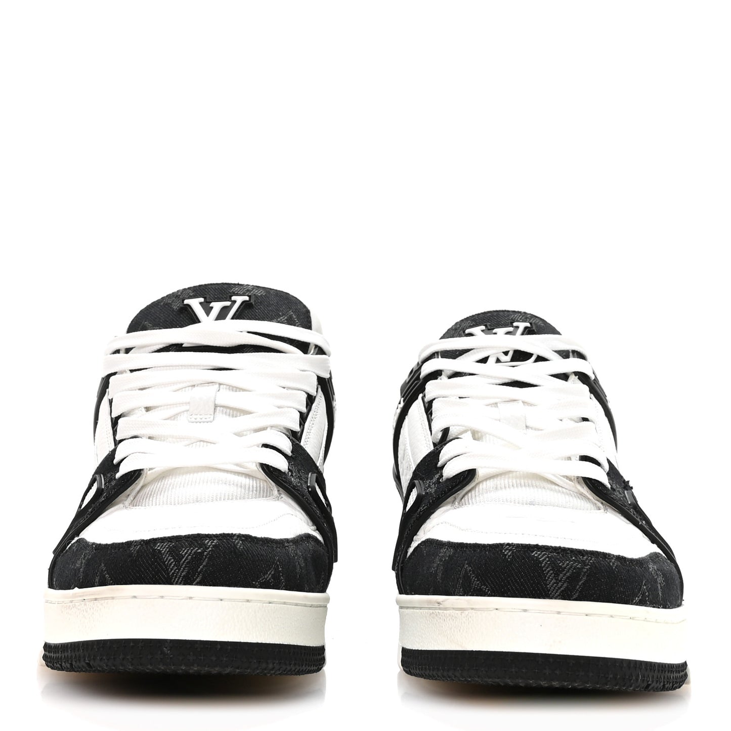 Calfskin Monogram Denim Mens LV Trainer Sneakers 8.5 Black