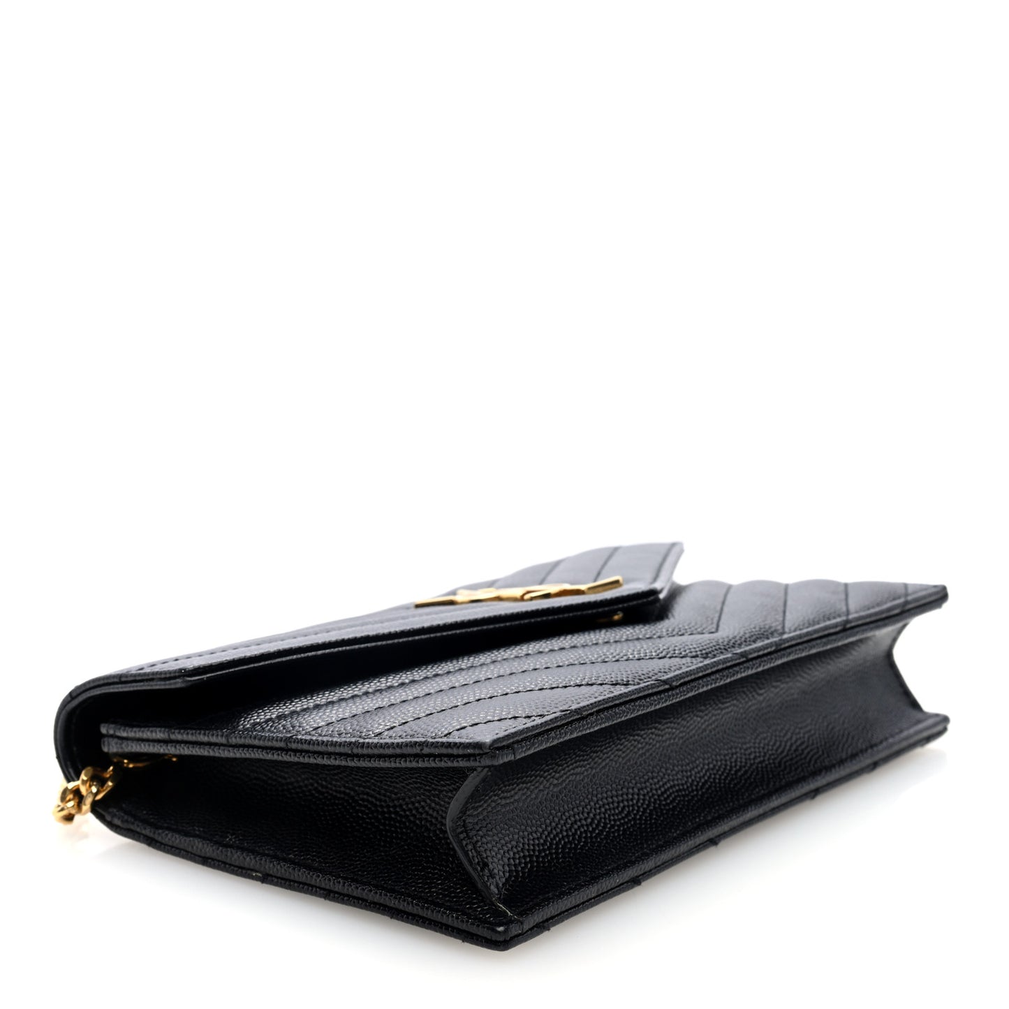 Grain De Poudre Matelasse Chevron Monogram Envelope Chain Wallet  Black