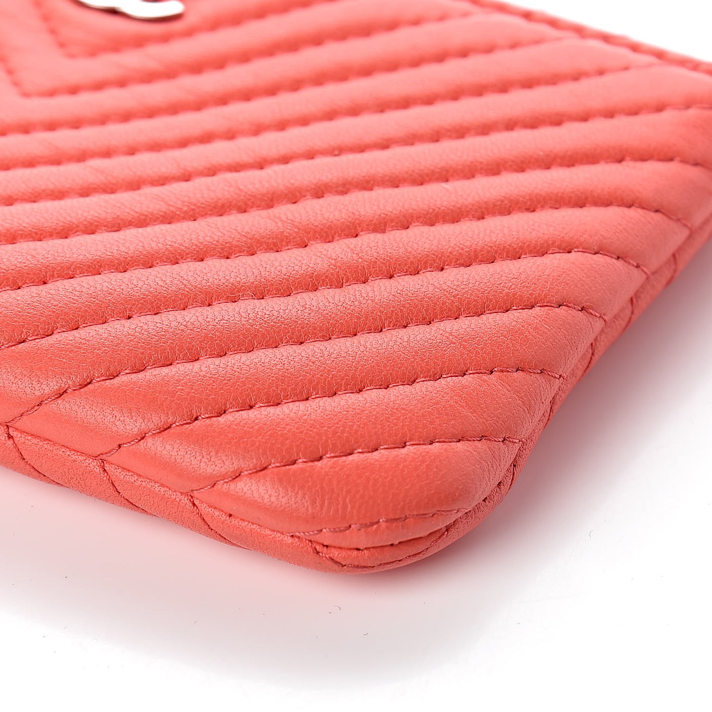 Lambskin Chevron Quilted Small Cosmetic Case Orange