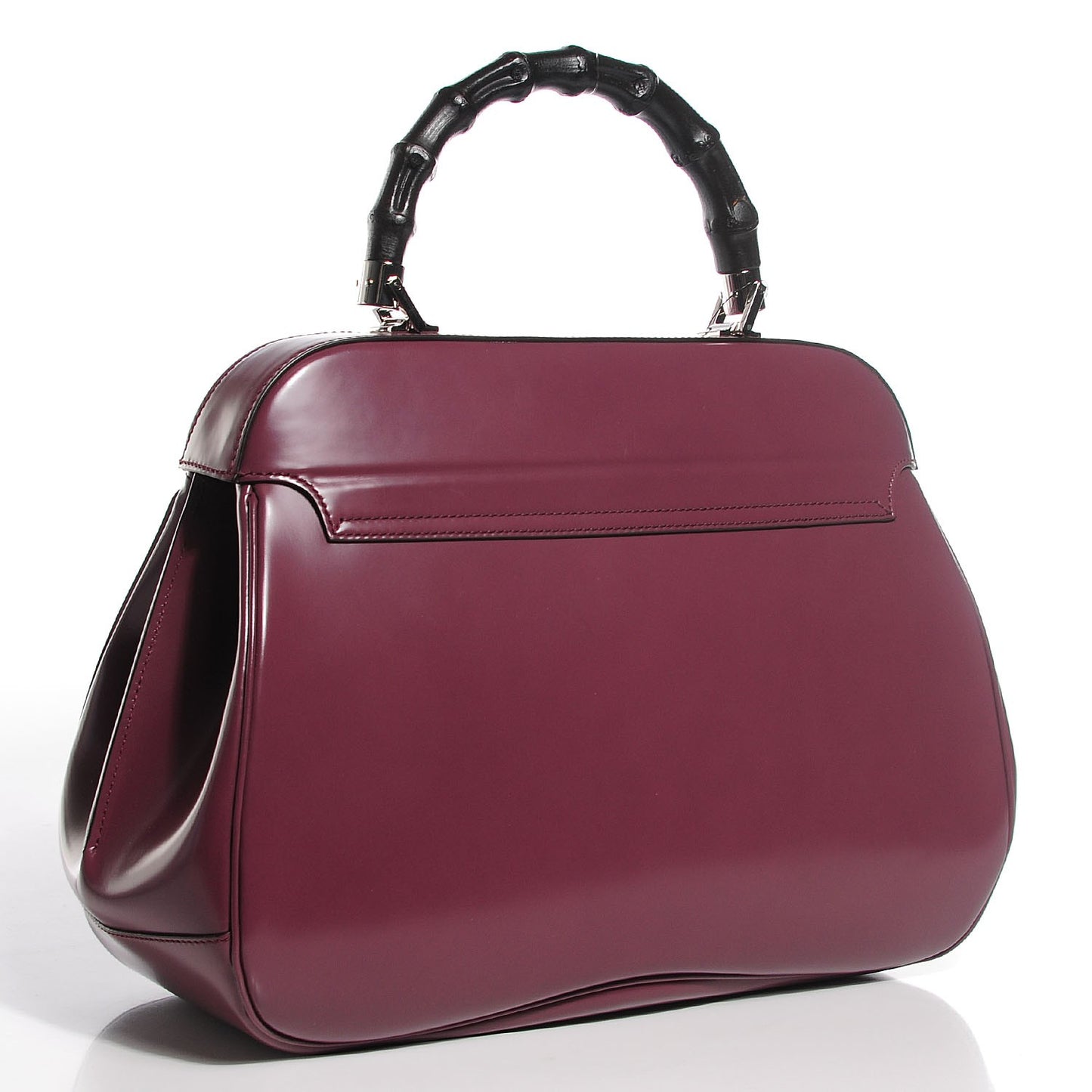 Regent Calfskin Bamboo Large Lady Lock Top Handle Bag Red Orchid