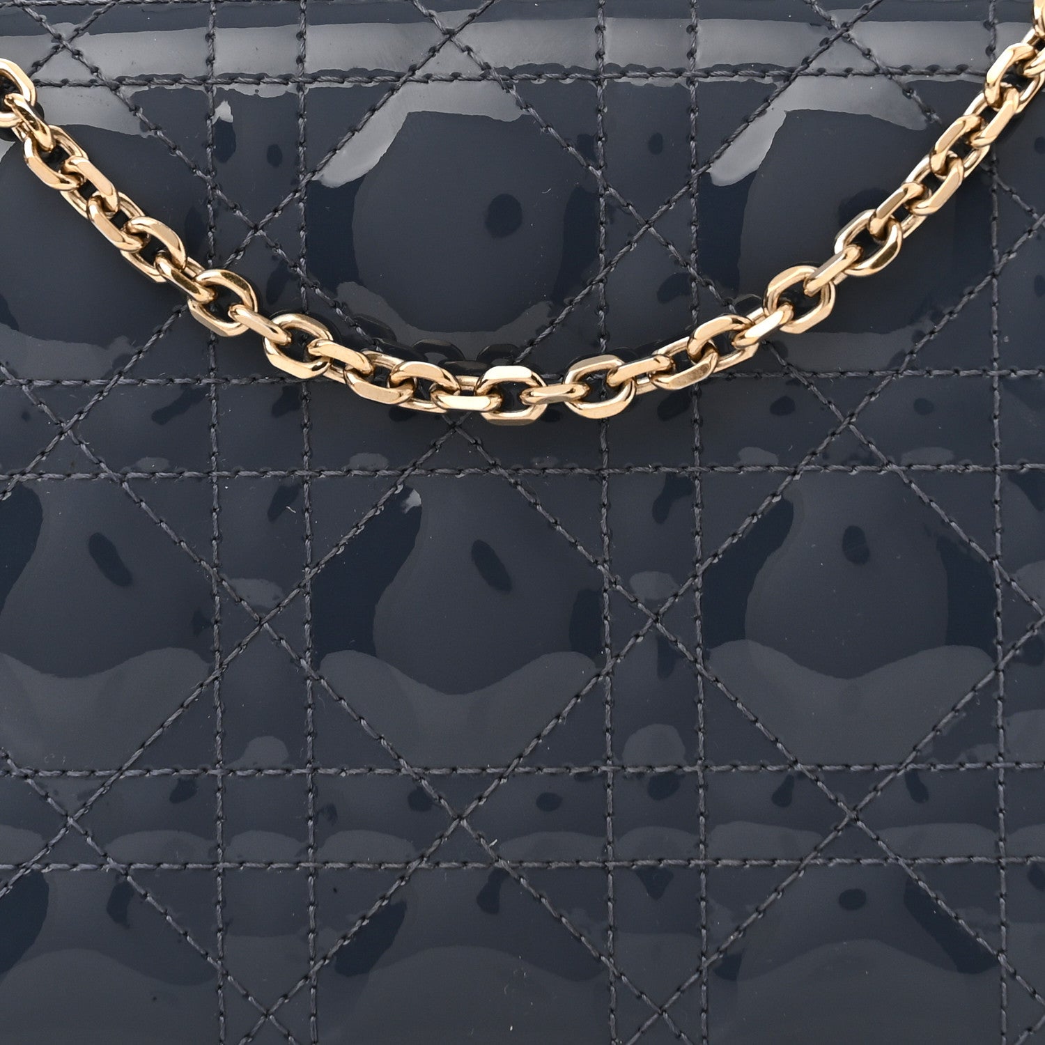 Christian Dior Patent Cannage Lady Dior Chain Wallet Denim 8 of 14