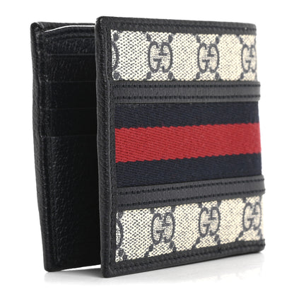 Gucci GG Supreme Monogram Web Mens Ophidia Bi-Fold Coin Wallet Beige Blue 3 of 10
