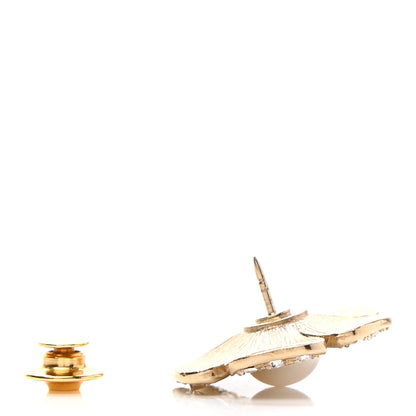 Chanel Crystal Pearl Camellia CC Brooch Gold 4 of 5