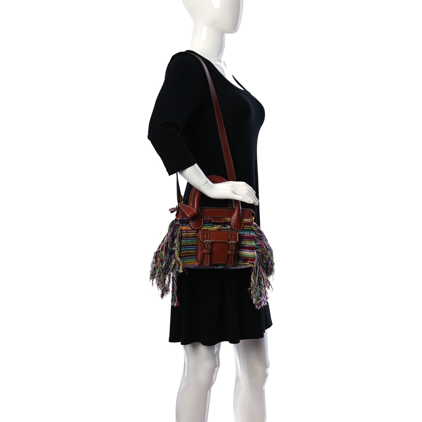 Calfskin Cashmere Knit Fringe Mini Edith Tote Multicolor