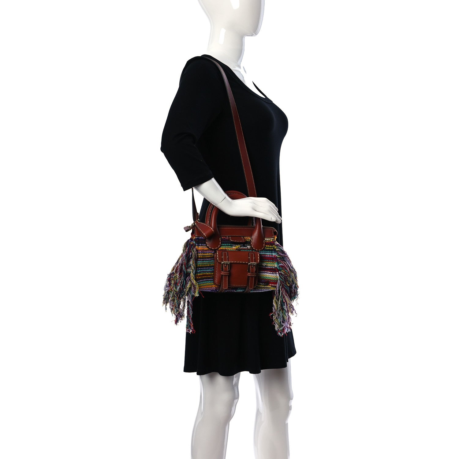 Chloe Calfskin Cashmere Knit Fringe Mini Edith Tote Multicolor 2 of 9