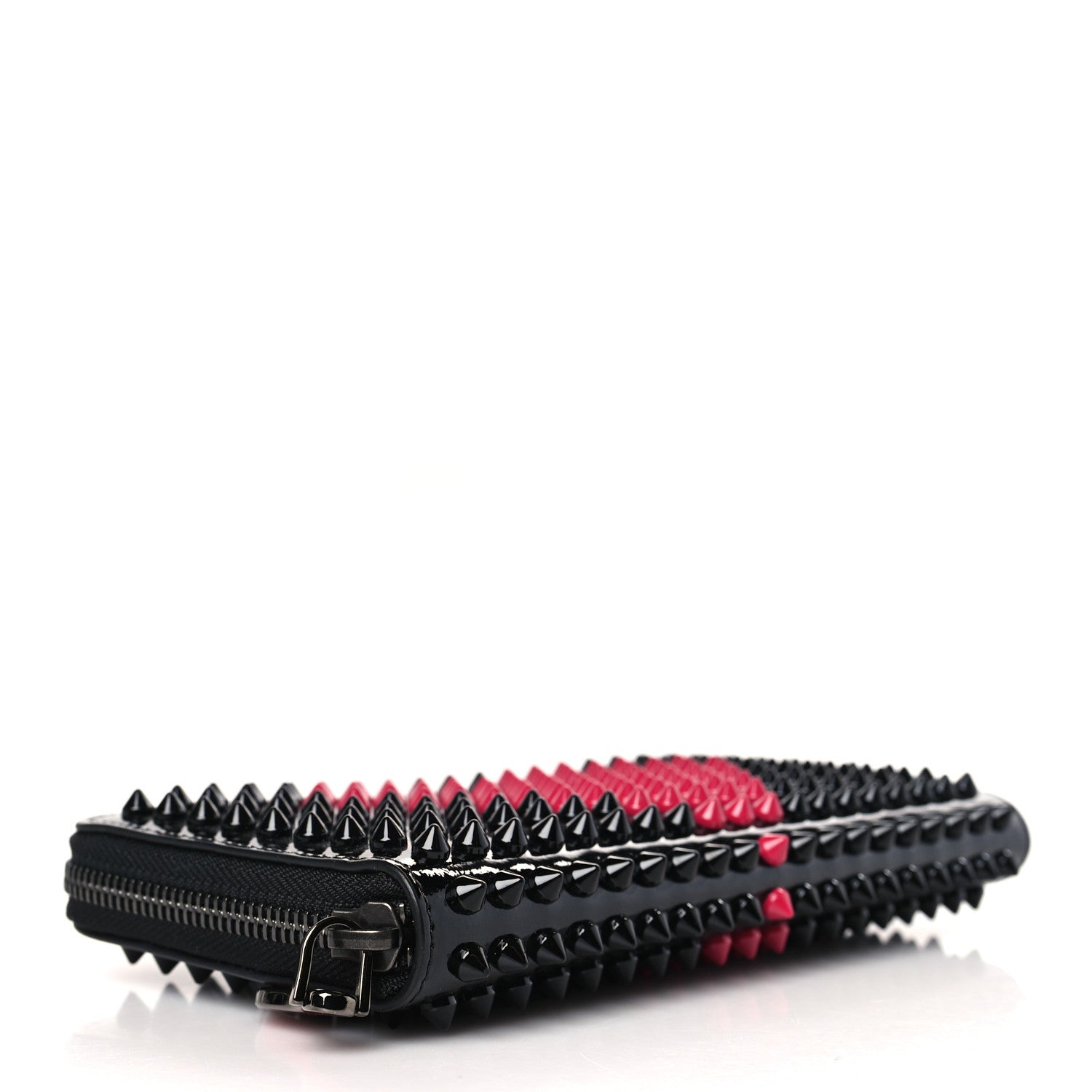 Christian Louboutin Patent Panettone Spiked Valentines Zip Around Wallet Black Fuchsia 4 of 6