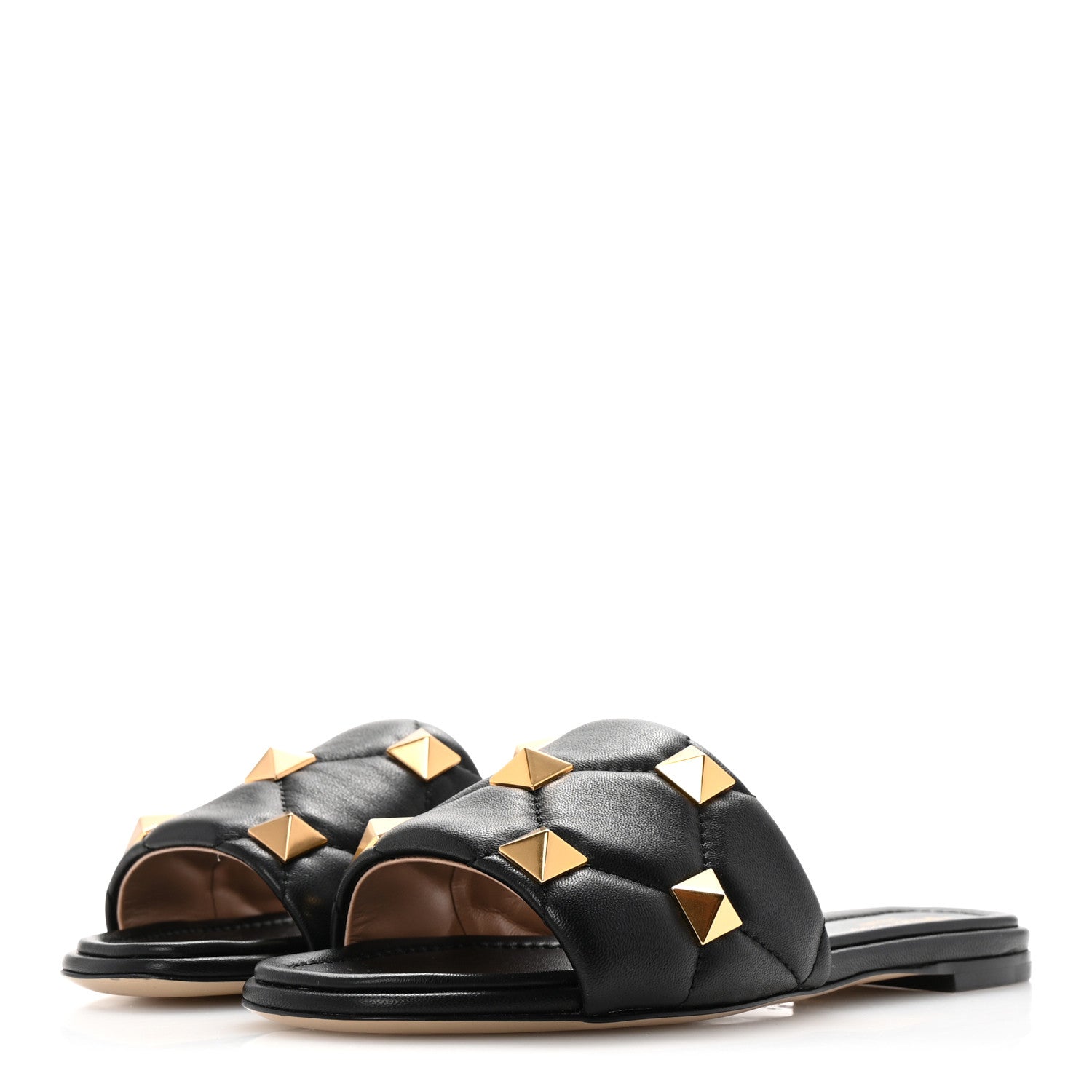 Valentino Garavani Nappa Roman Stud Flat Slide Sandals 37 Black 4 of 10