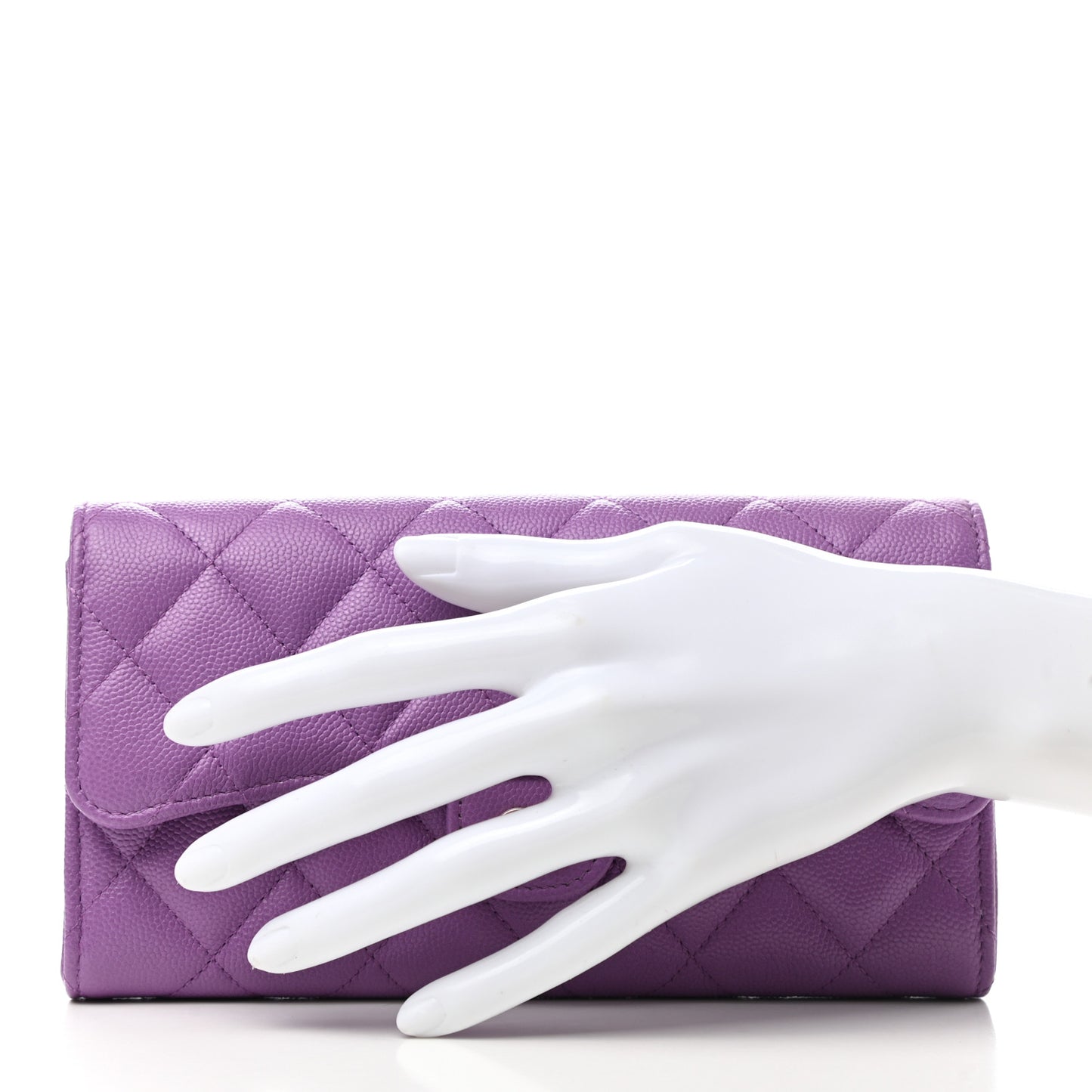 Caviar Quilted Large Flap Wallet Purple