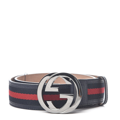 Gucci Calfskin Web Interlocking G Belt 75 30 Navy 1 of 5