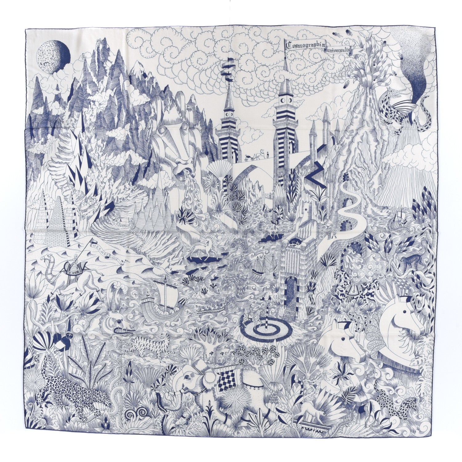 Hermes Cashmere Silk Cosmographia Universalis Shawl 140 White Encre 1 of 4