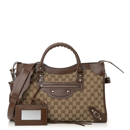 Balenciaga X GUCCI GG Monogram Azalea Calfskin Neo Classic Silver Hardware Medium City Beige Ebony Brown Sugar 3 of 12
