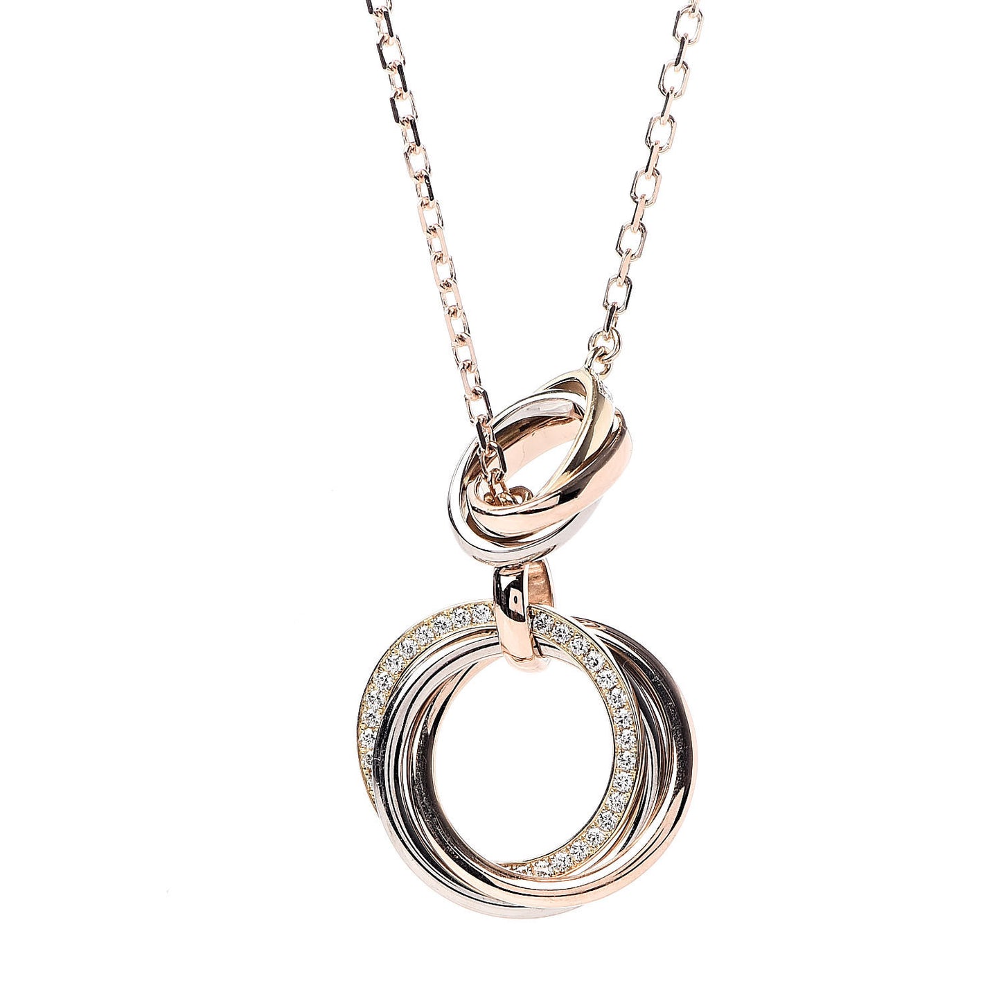 18K Pink Yellow White Gold Diamond Trinity Lariat Necklace