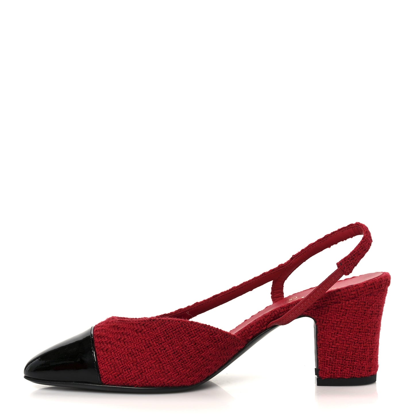 Tweed Patent Cap Toe CC Slingback Pumps 38.5 Red Black