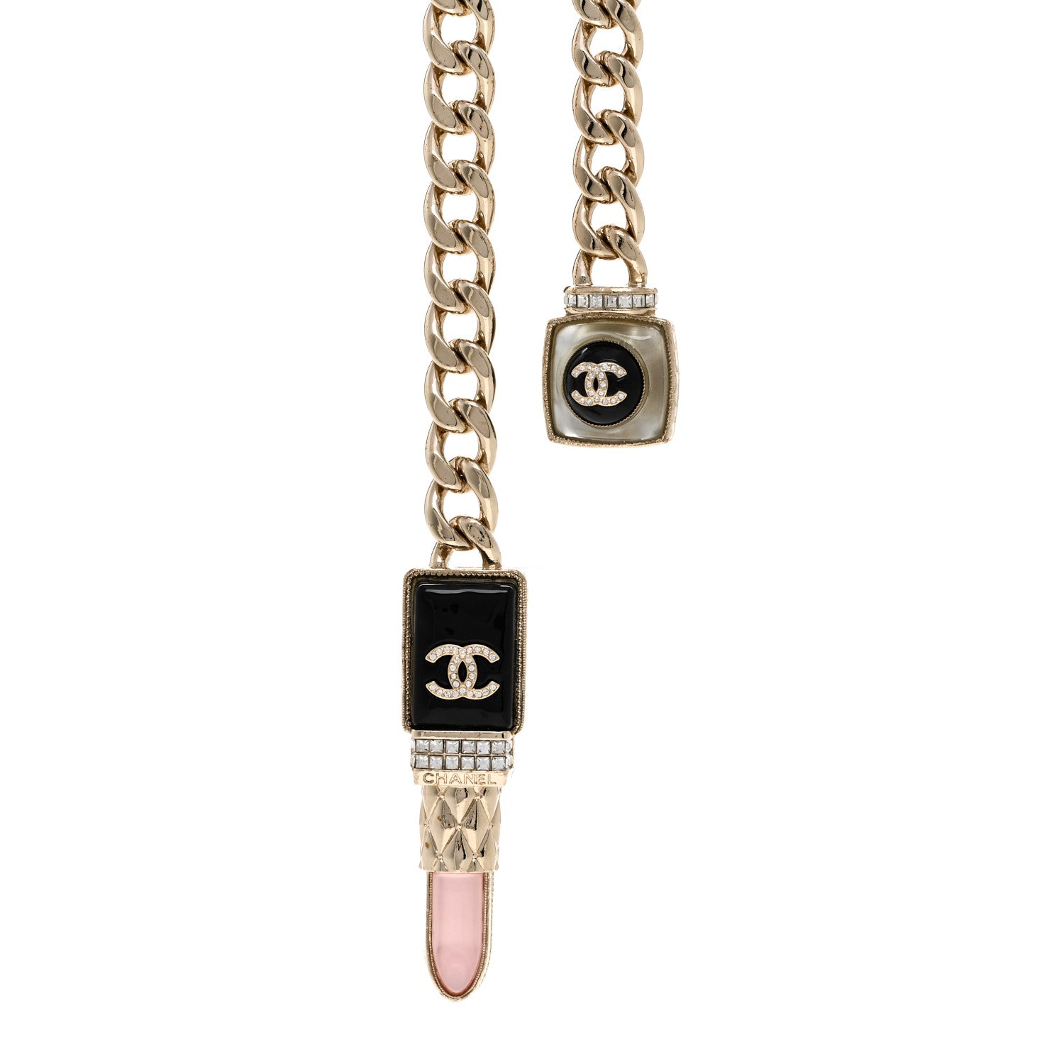 Chanel Metal Strass Pearl Lipstick Necklace Pink Gold 5 of 8