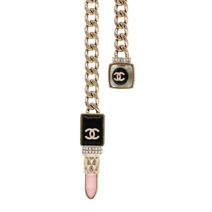 Chanel Metal Strass Pearl Lipstick Necklace Pink Gold 5 of 8