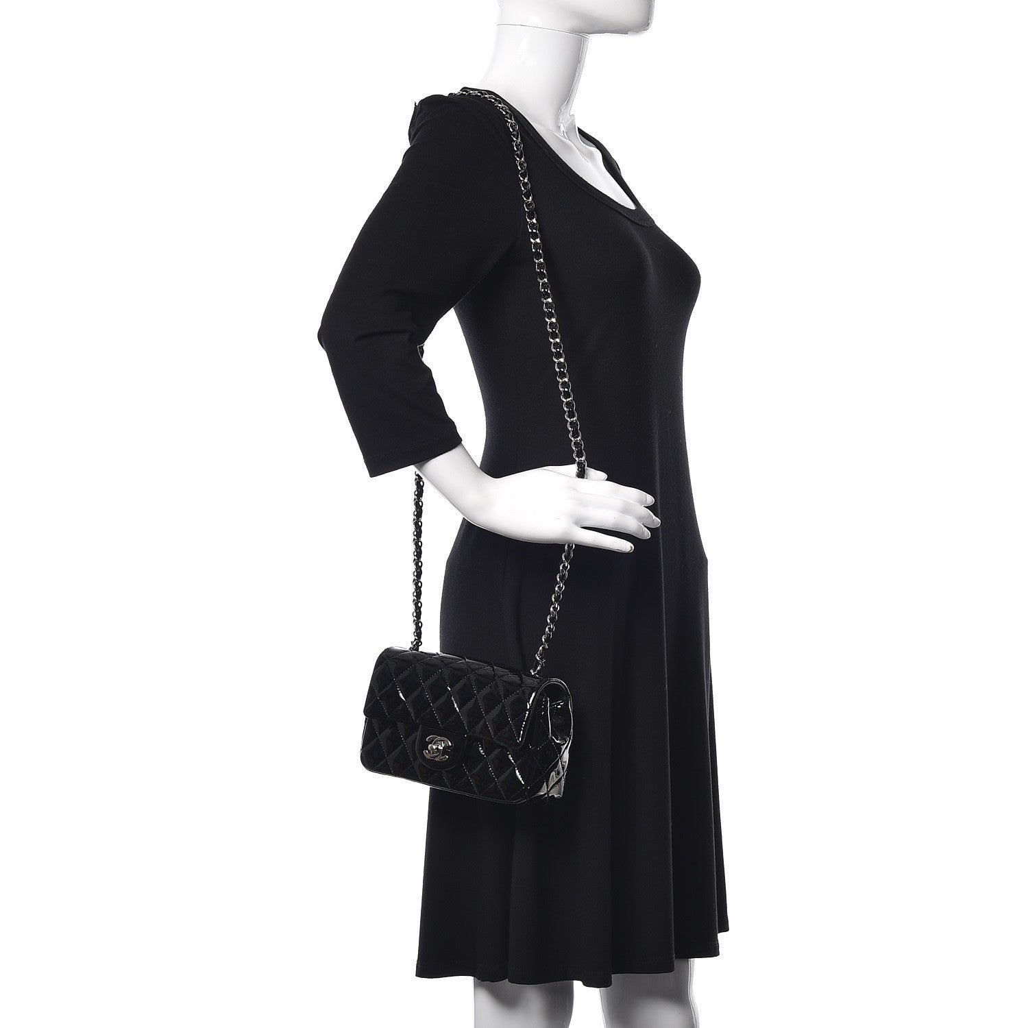 Chanel Patent Calfskin Quilted Mini Rectangular Flap Black 2 of 10