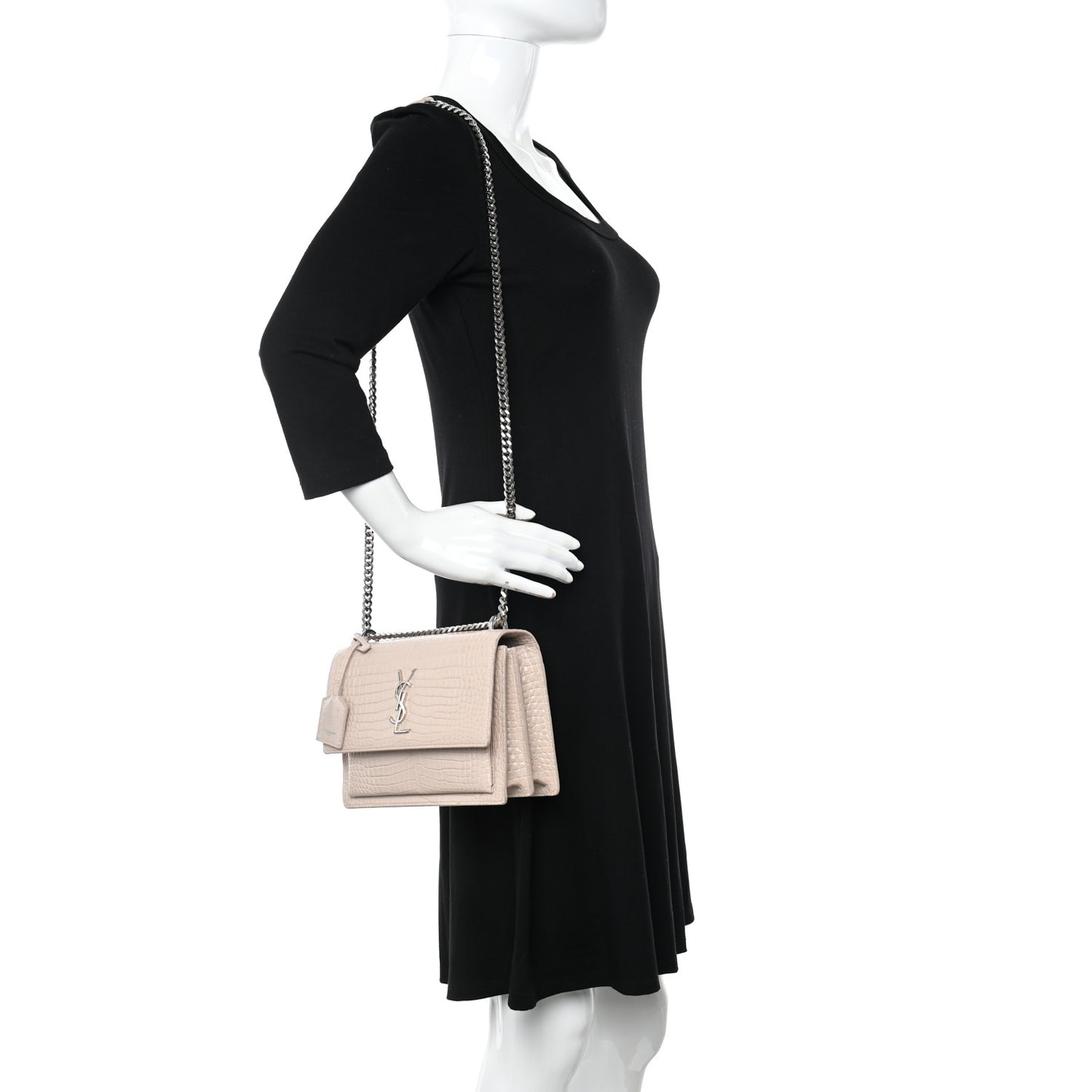 Calfskin Crocodile Embossed Medium Monogram Sunset Rose Antic