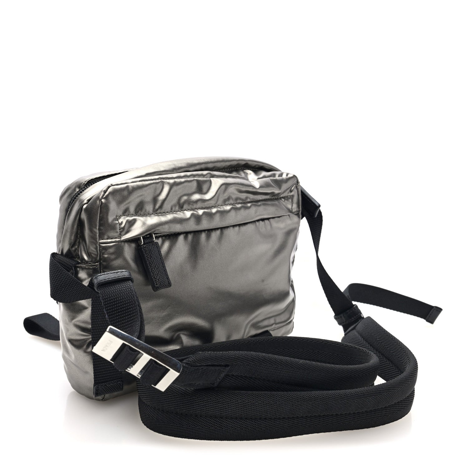 Prada Metallic Nylon Crossbody Bag Ferro 3 of 9