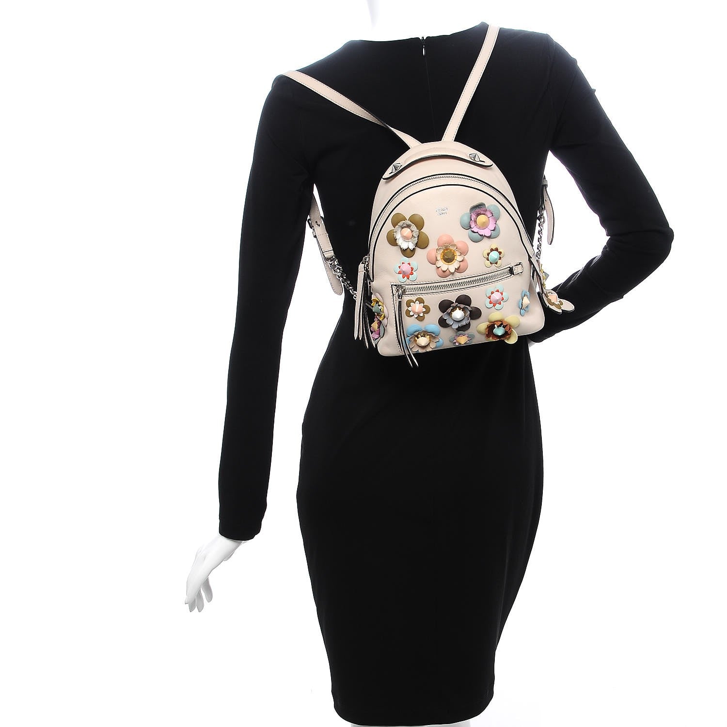 Fendi Vitello Dolce Flowerland Croc Tail Studded Mini Backpack Camelia Multicolor 2 of 12