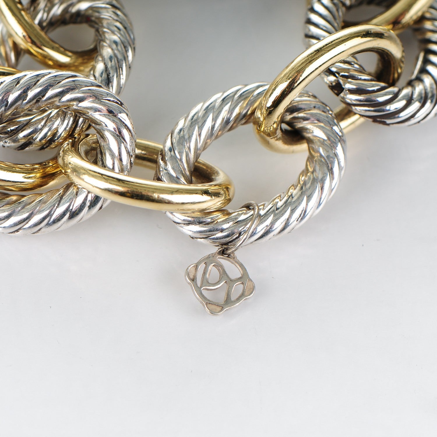 David Yurman Sterling Silver 18K Yellow Gold 17mm Extra Large Oval Link Bracelet 4 of 6