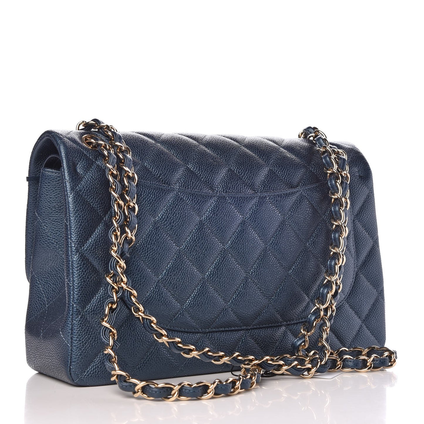 Iridescent Caviar Quilted Jumbo Double Flap Dark Blue