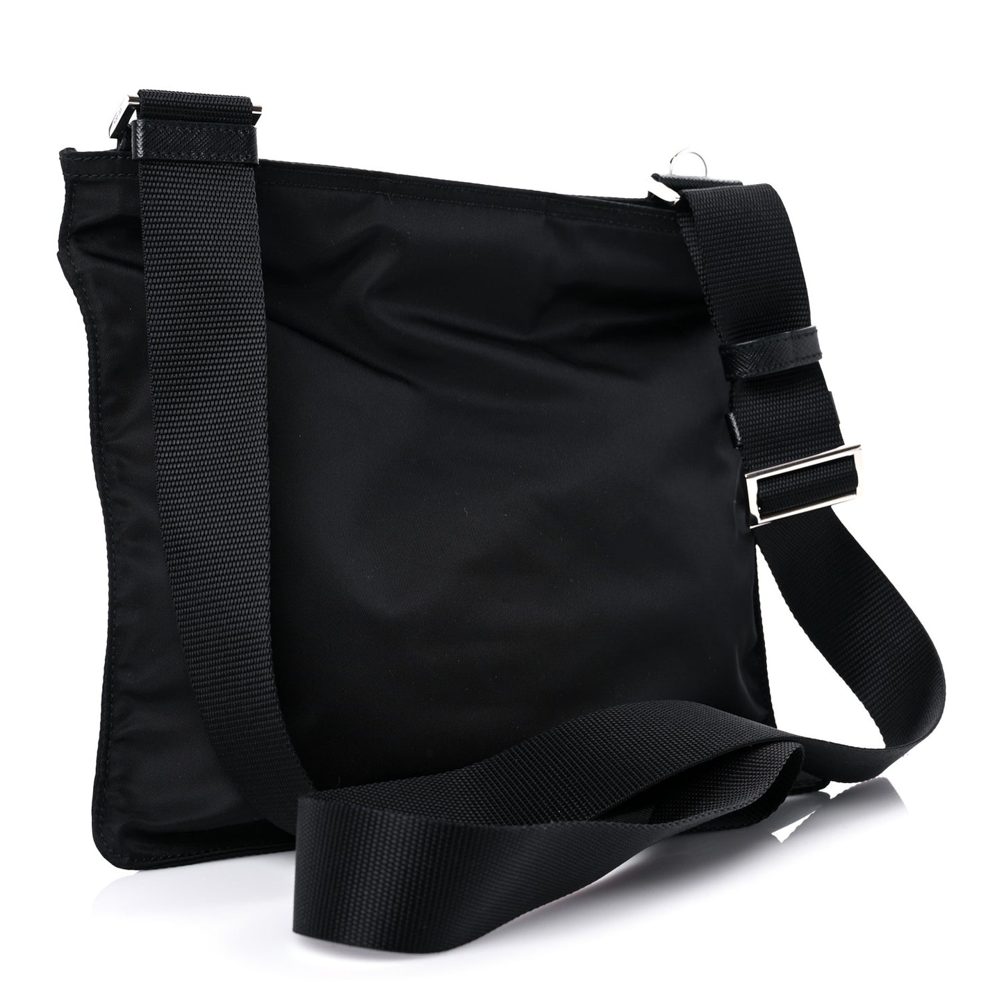 Tessuto Nylon Saffiano Flat Messenger Bag Black