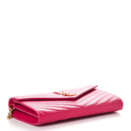 Saint Laurent Grain De Poudre Matelasse Chevron Monogram Chain Wallet Bubblegum 4 of 8