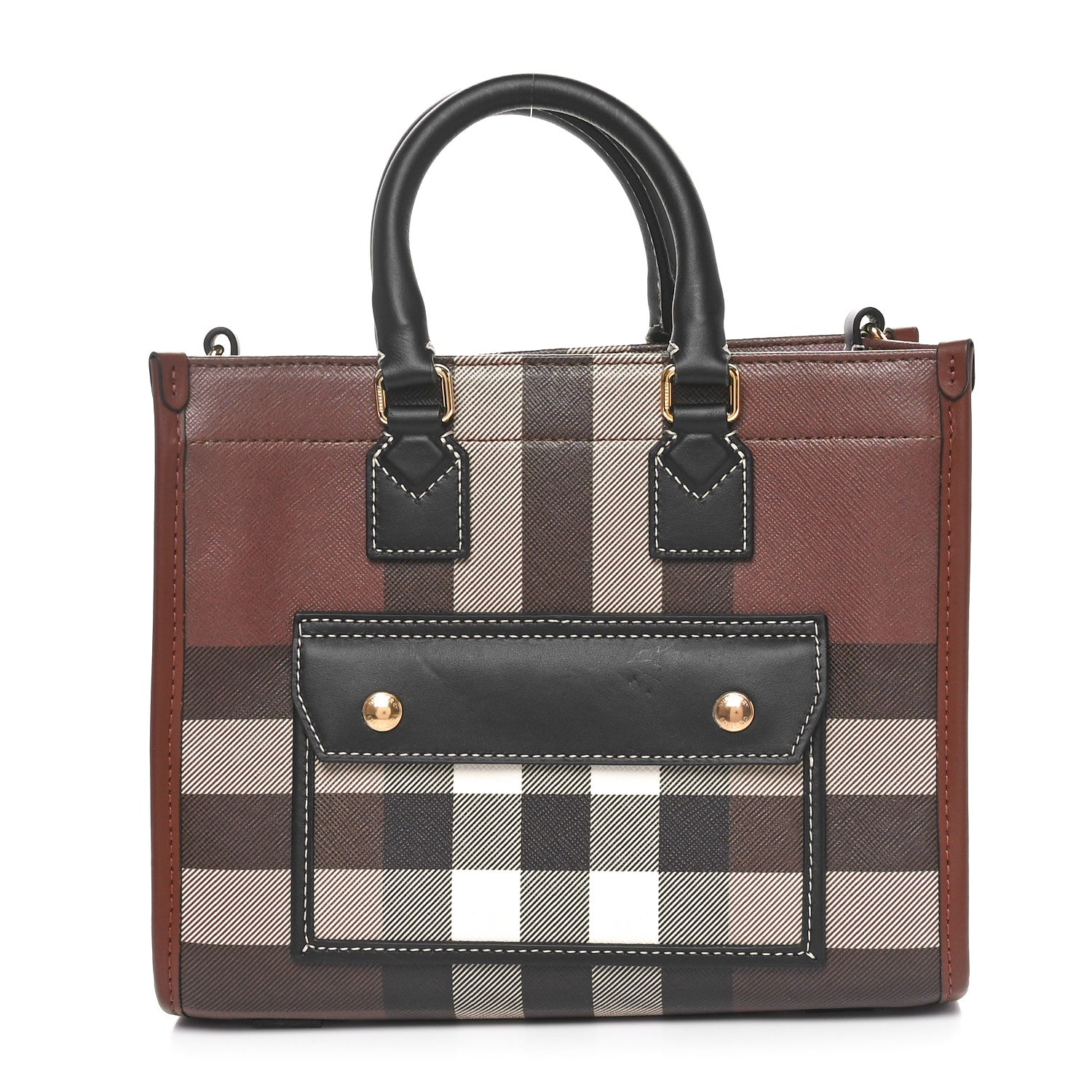 Burberry E-Canvas Check Calfskin Mini Freya Tote Dark Birch Brown 1 of 9