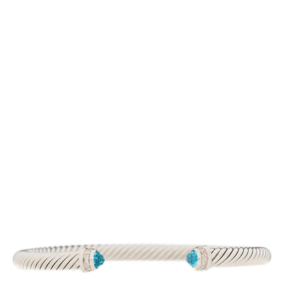 David Yurman Sterling Silver Diamond Blue Topaz 5mm Cable Classics Bracelet 1 of 3