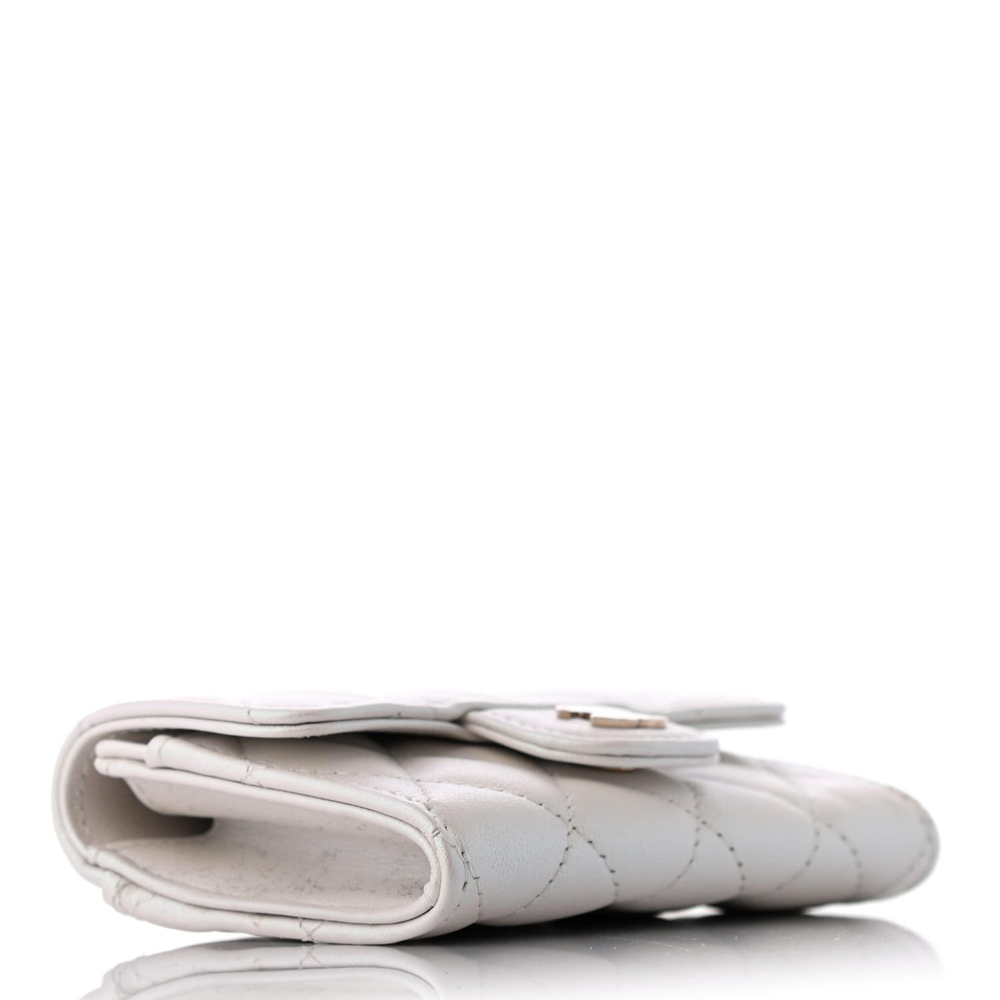Iridescent Lambskin Quilted Flap Card Holder Wallet Ivory