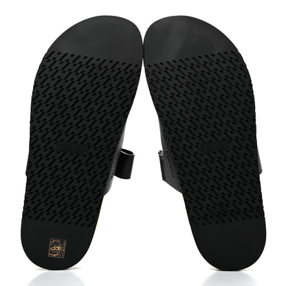 Hermes Calfskin Woolskin Mens Chypre Sandals 46 Black Ecru 5 of 9