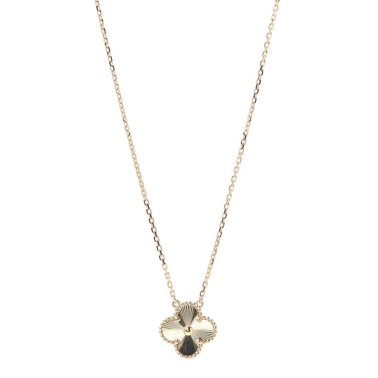 18K Yellow Gold Guilloche Vintage Alhambra Pendant Necklace