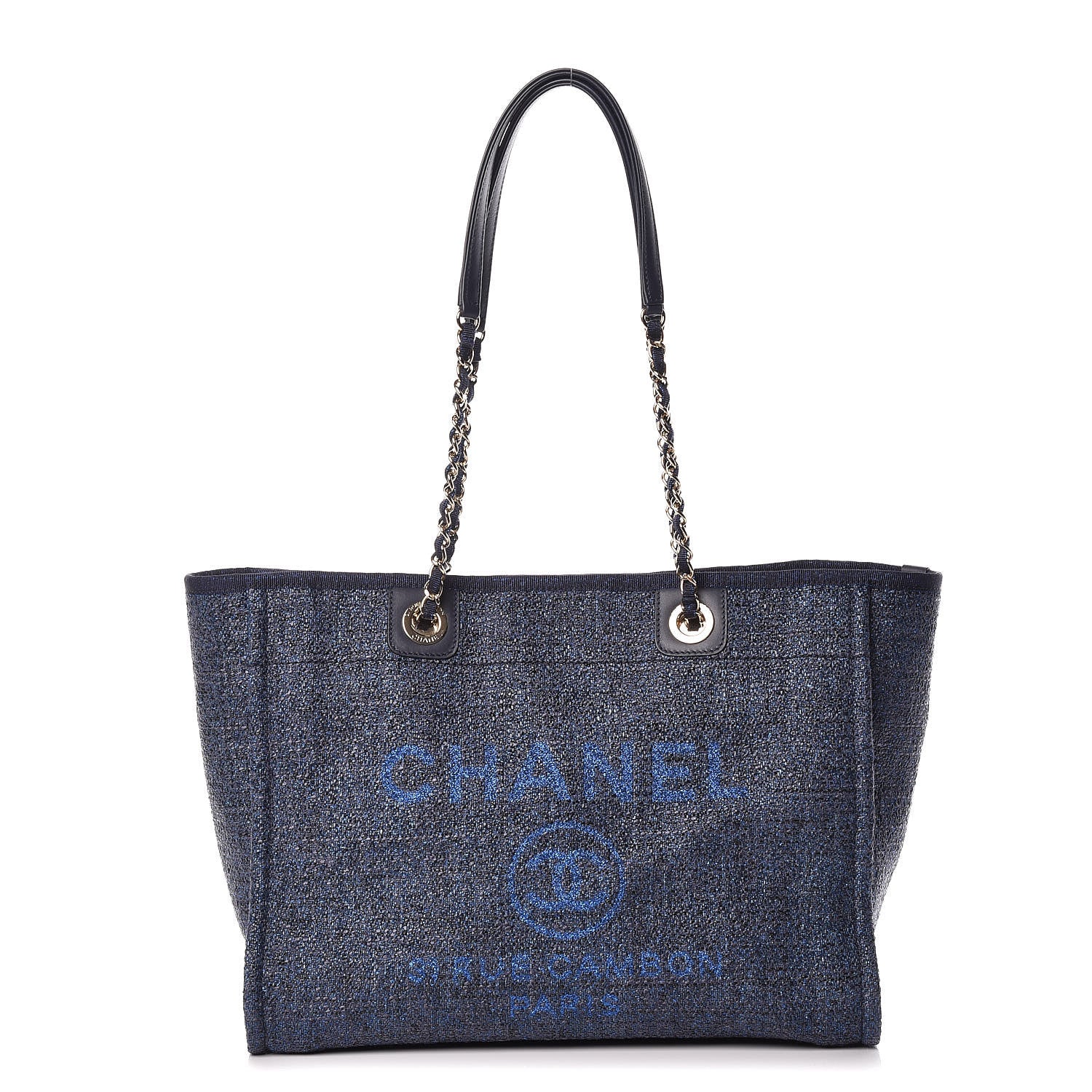 Chanel Lurex Boucle Small Deauville Tote Blue 1 of 10