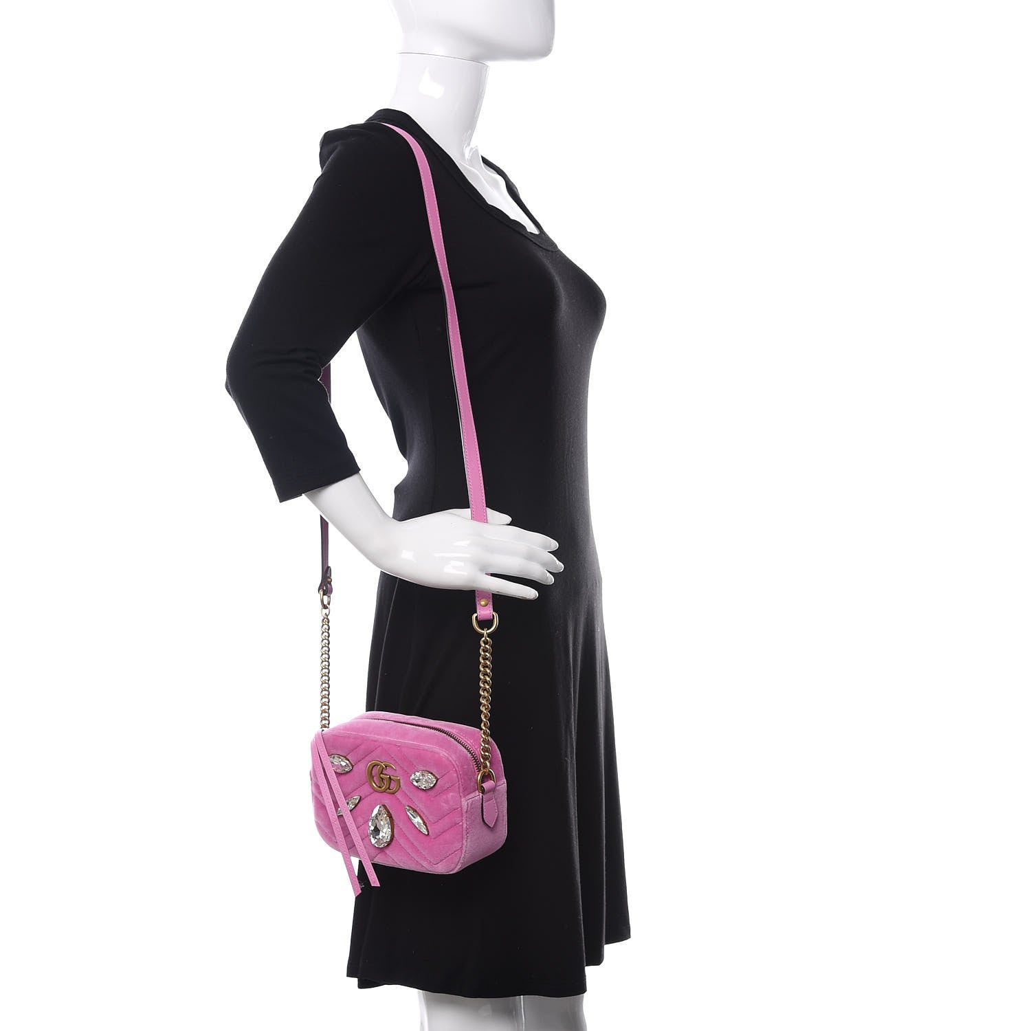 Gucci Velvet Matelasse Marquise Crystals Mini GG Marmont Chain Shoulder Bag Malva 2 of 10