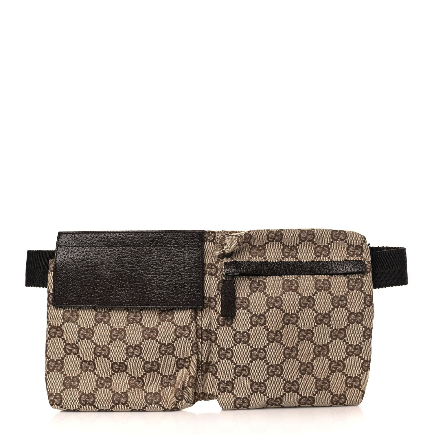 Gucci GG Monogram Double Pocket Belt Bag Dark Brown 1 of 9