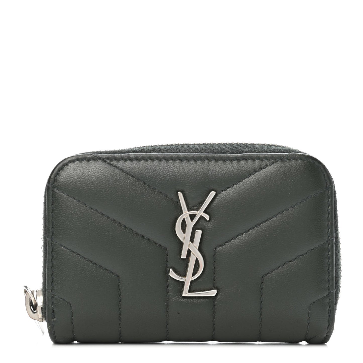 Lambskin Y Quilted Monogram LouLou Zip Coin Purse New Vert Fonce