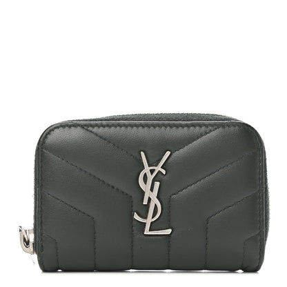 Saint Laurent Lambskin Y Quilted Monogram LouLou Zip Coin Purse New Vert Fonce 1 of 4