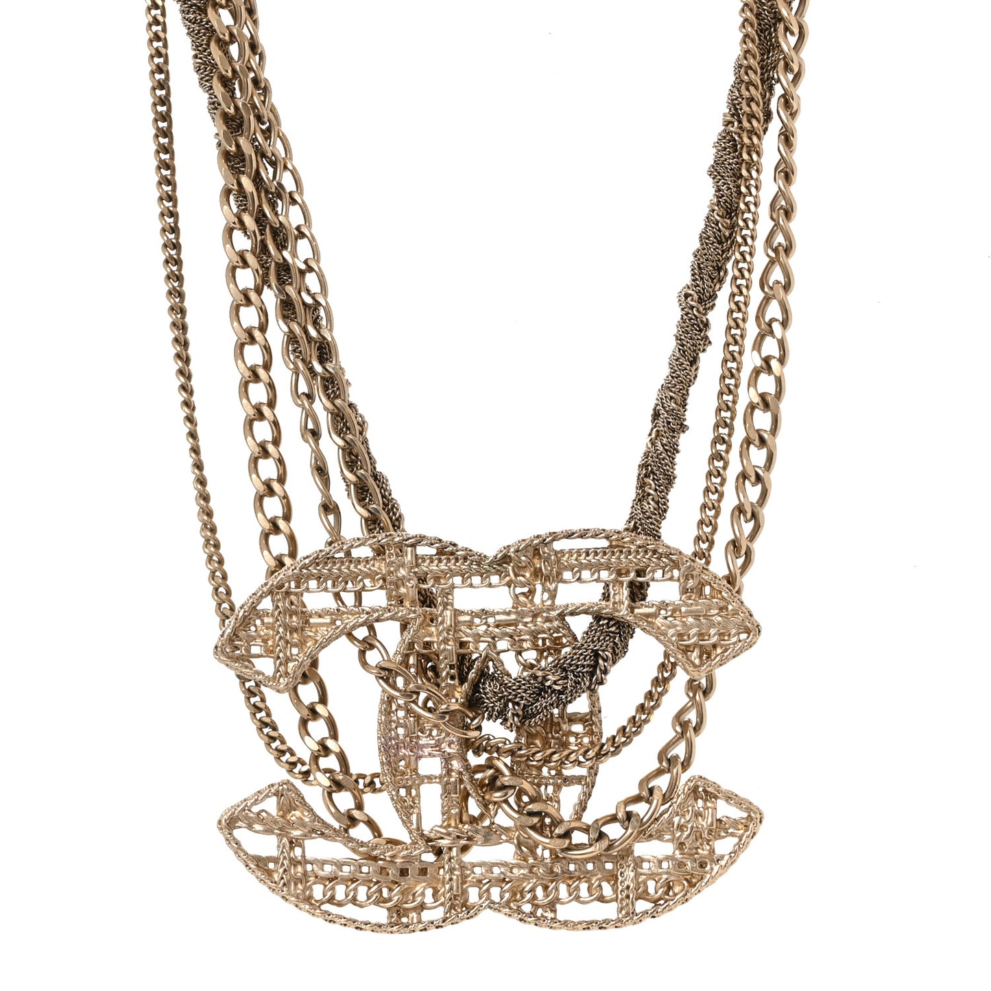 Tweed Effect Multi Strand CC Large Pendant Necklace Gold